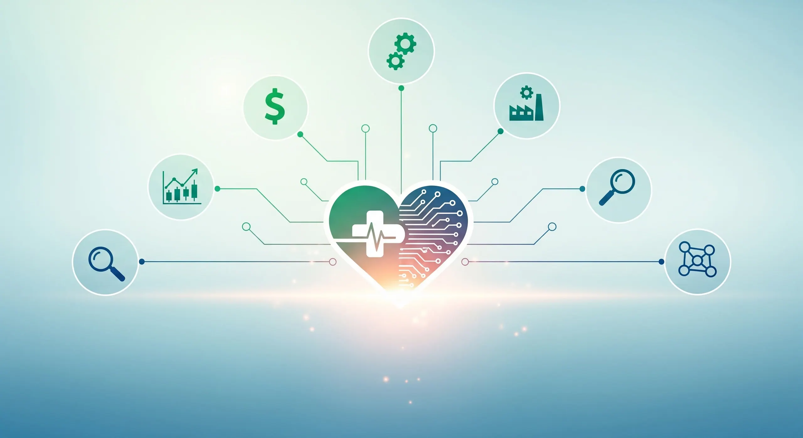 Illustration of healthcare and technology connected across industries